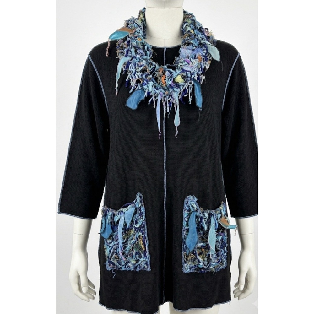 Handmade Chenille Cowl Neck Tunic Top M Pockets 100% Rayon Art to Wear Lagenlook